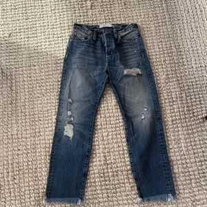 AYR Slim Straight Distressed Jeans in Dark Indigo